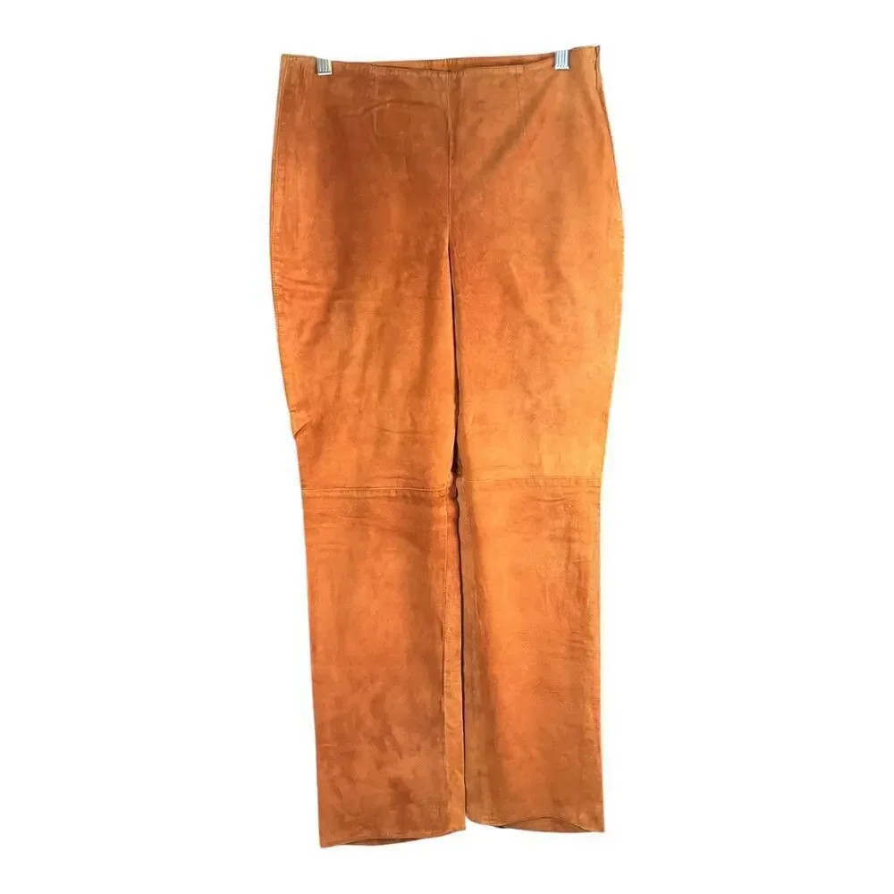 Kay Unger New York Camel Brown Straight Leg Western 100% Sueded Leather Size 10